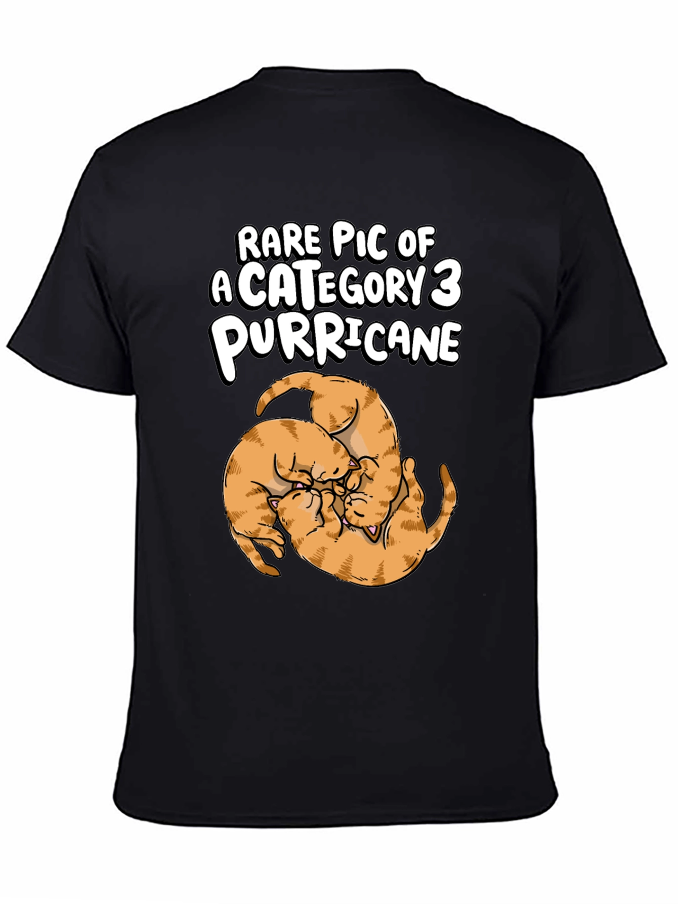 Camiseta Negra Purricane de Gatos Naranja