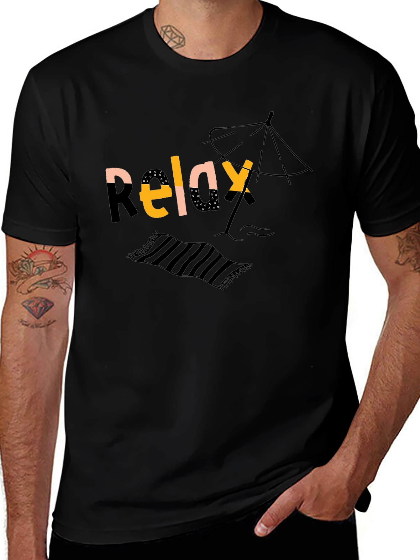 Camiseta Negra Relax Playa Casual Hombre