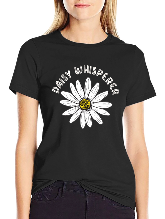Camiseta Negra Daisy Whisperer Diseño Floral