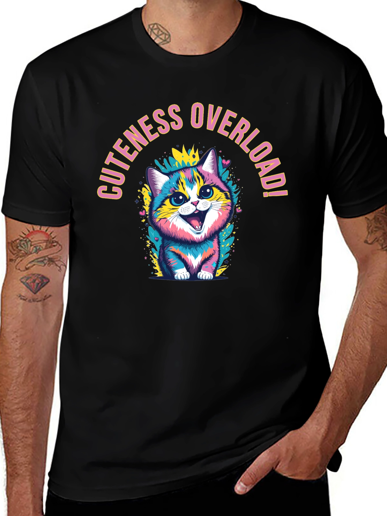 Camiseta Negra con Diseño de Gatito Lindo