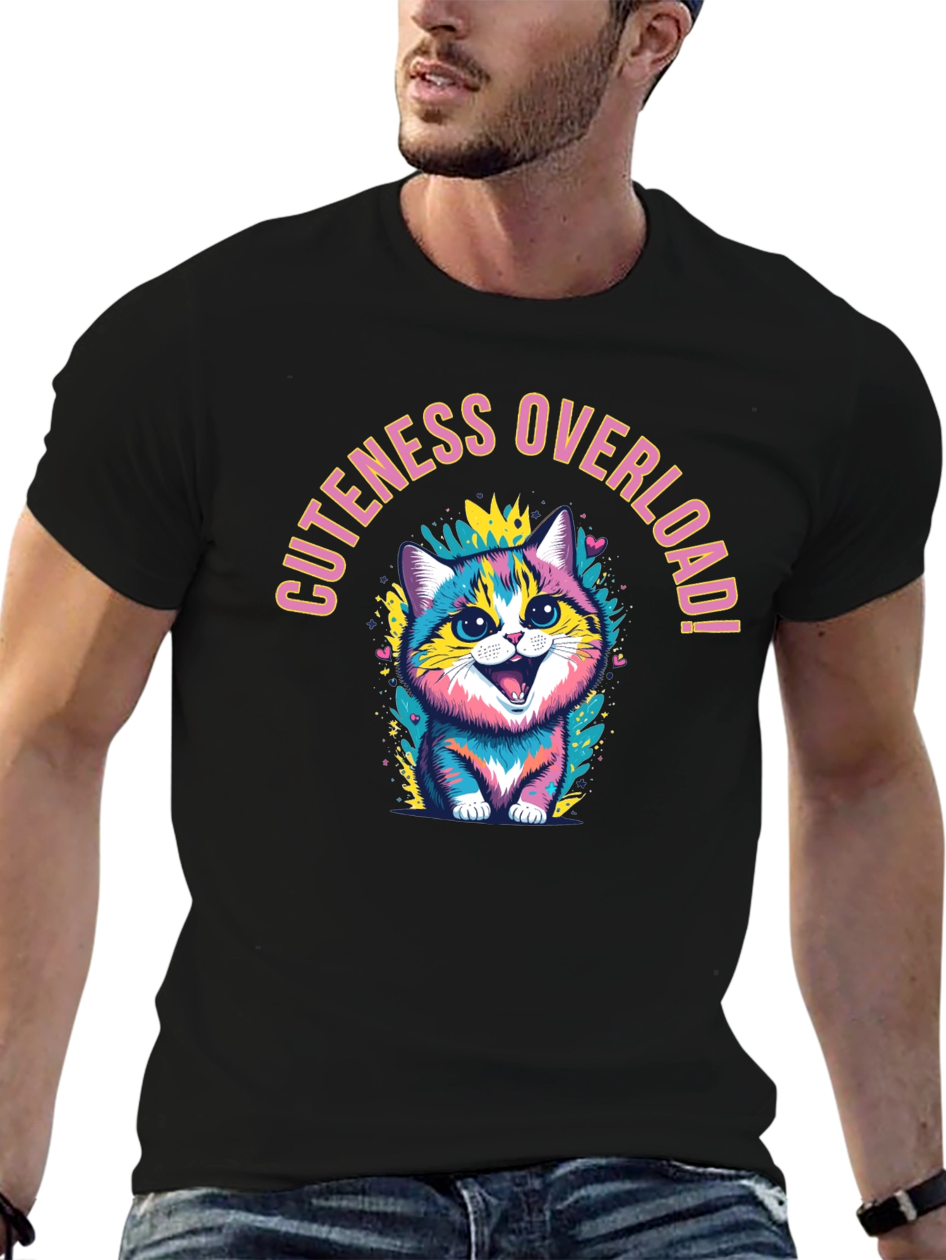 Camiseta Negra con Diseño de Gatito Lindo