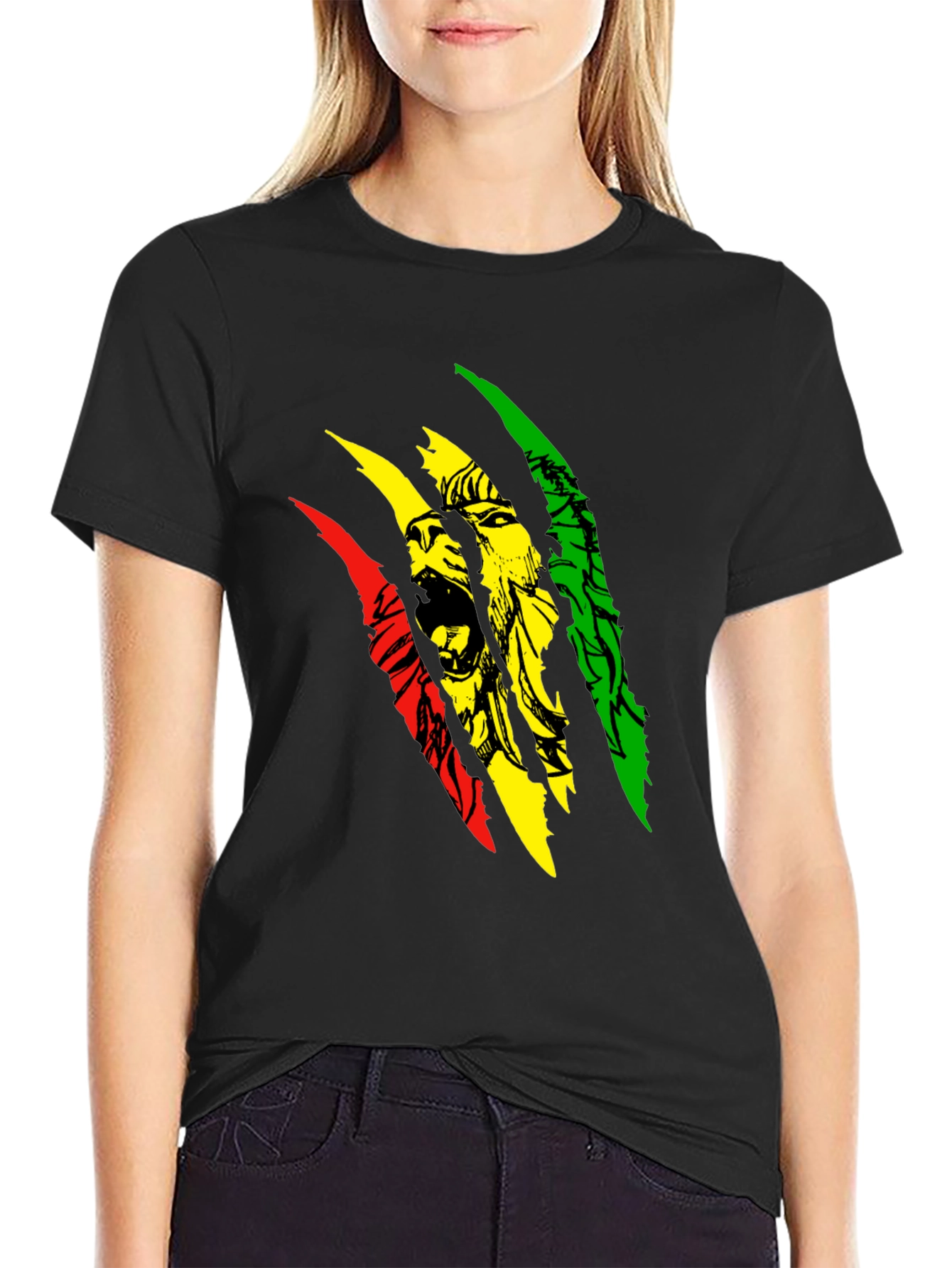 Camiseta Negra con Diseño de León Rastafari
