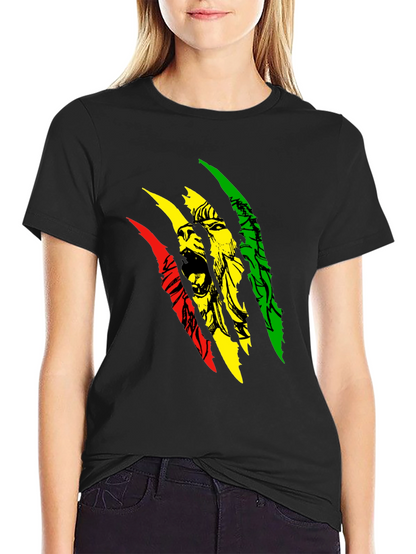 Camiseta Negra con Diseño de León Rastafari