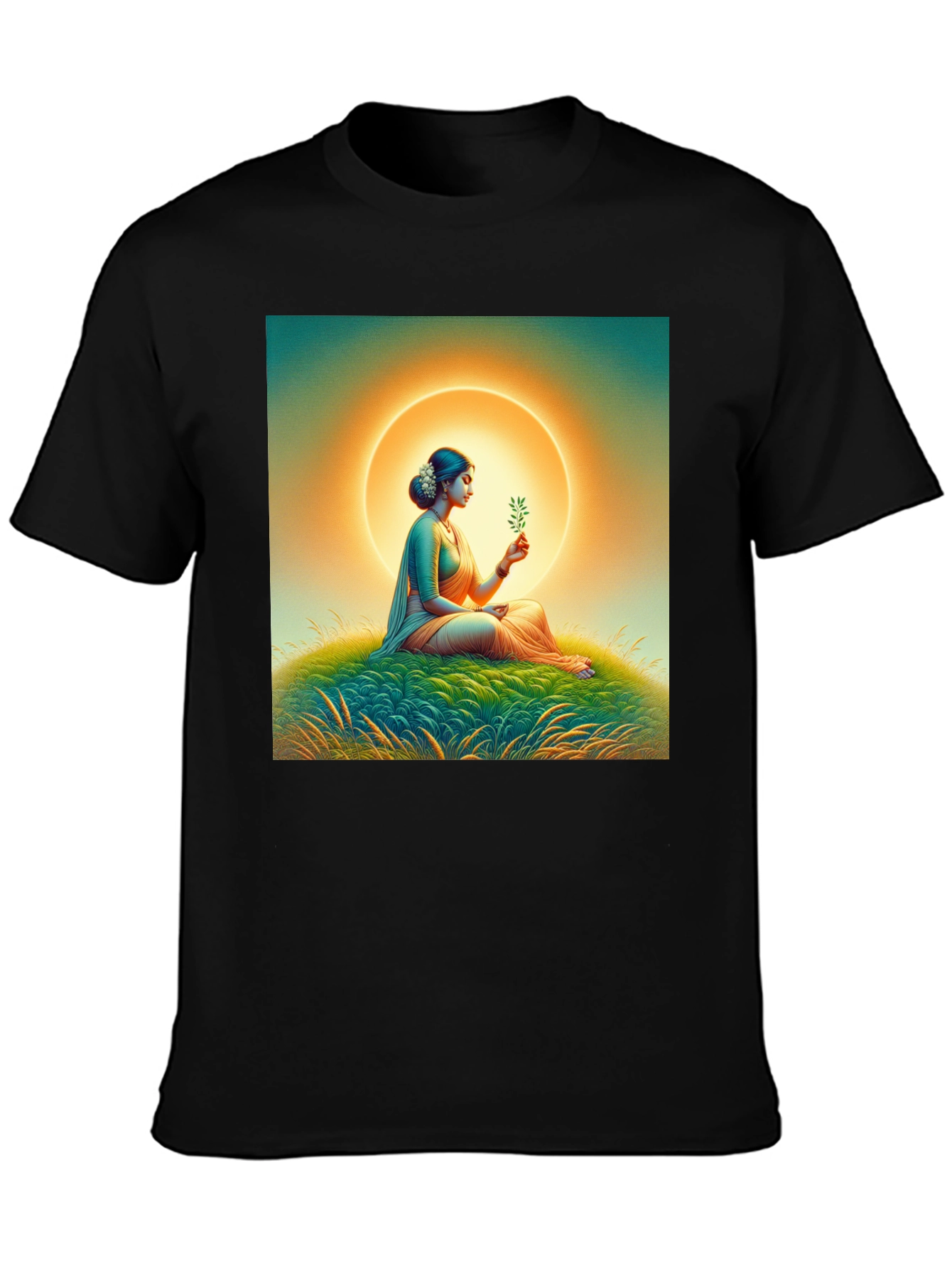 Camiseta Negra con Diseño Artístico Mujer