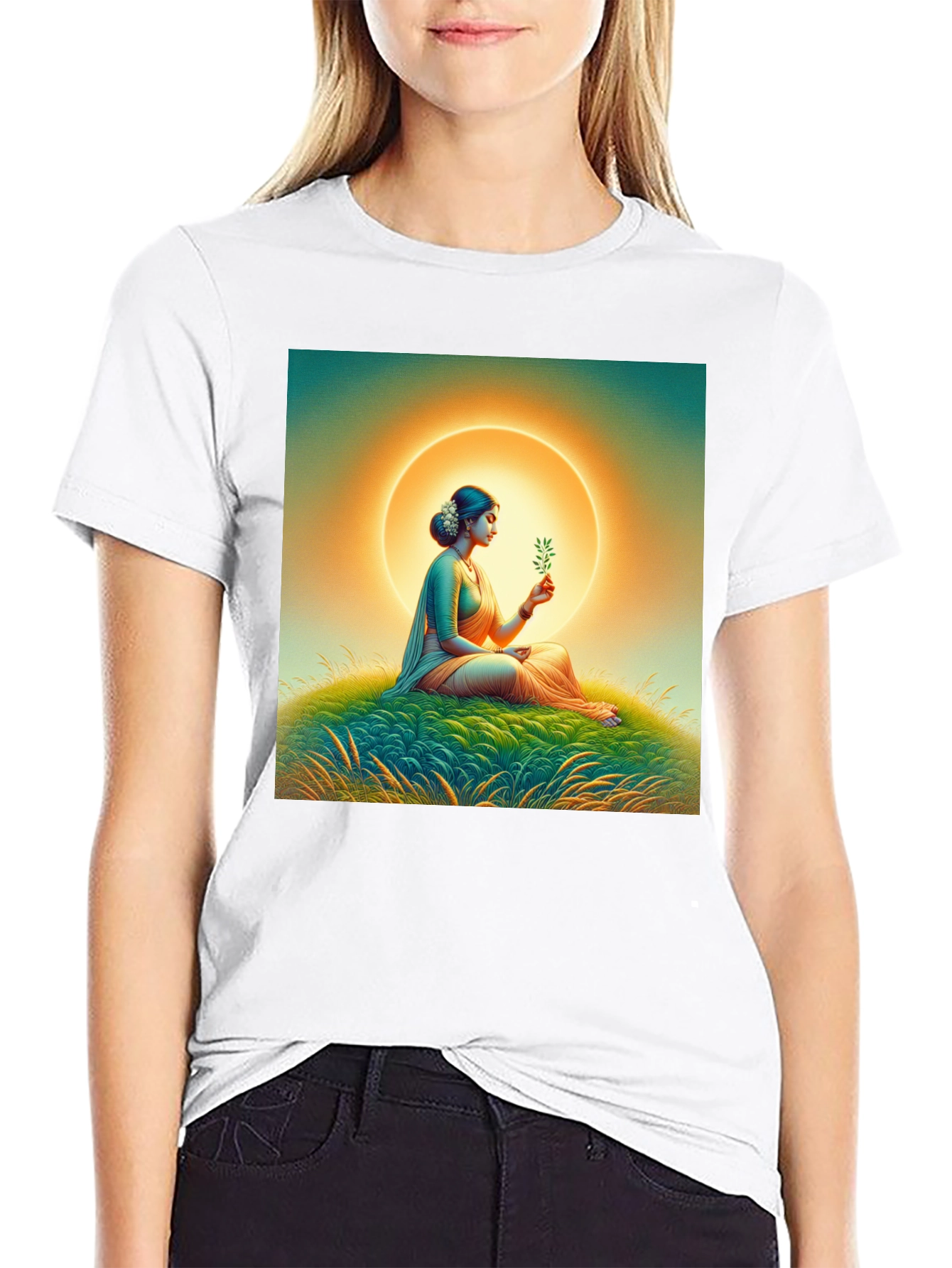 Camiseta Negra con Diseño Artístico Mujer