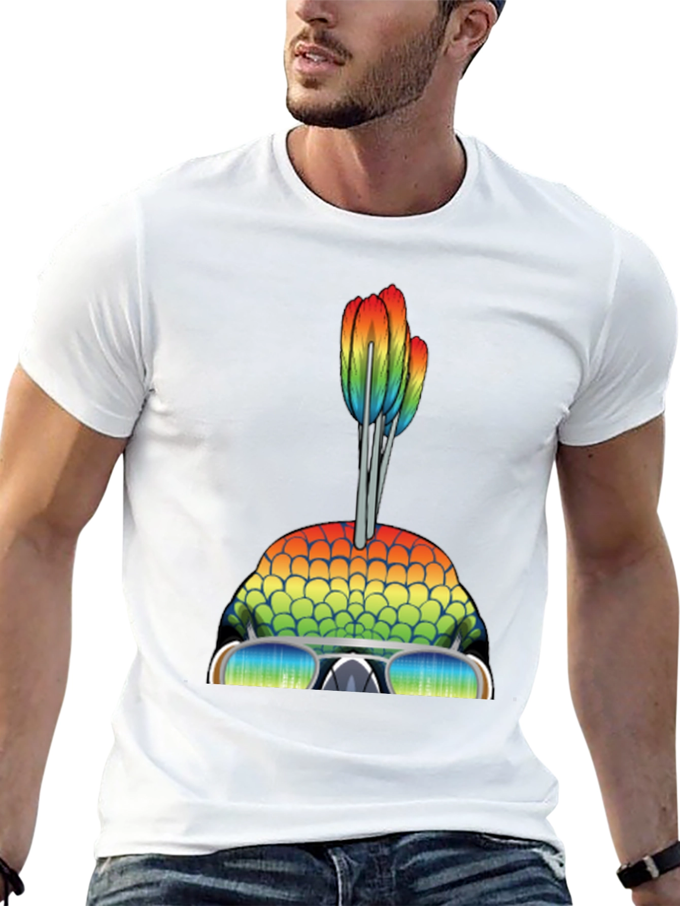 Camiseta Hombre Diseño de Pez Arcoíris con Gafas