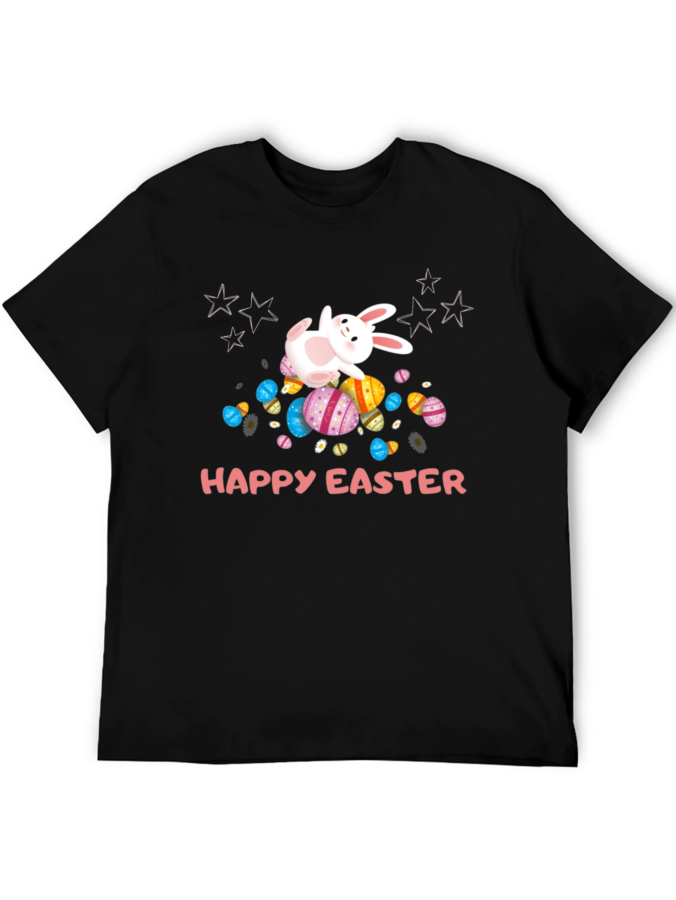 Camiseta Negra Happy Easter con Conejo