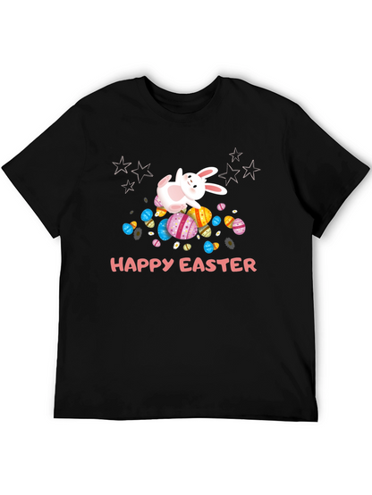 Camiseta Negra Happy Easter con Conejo