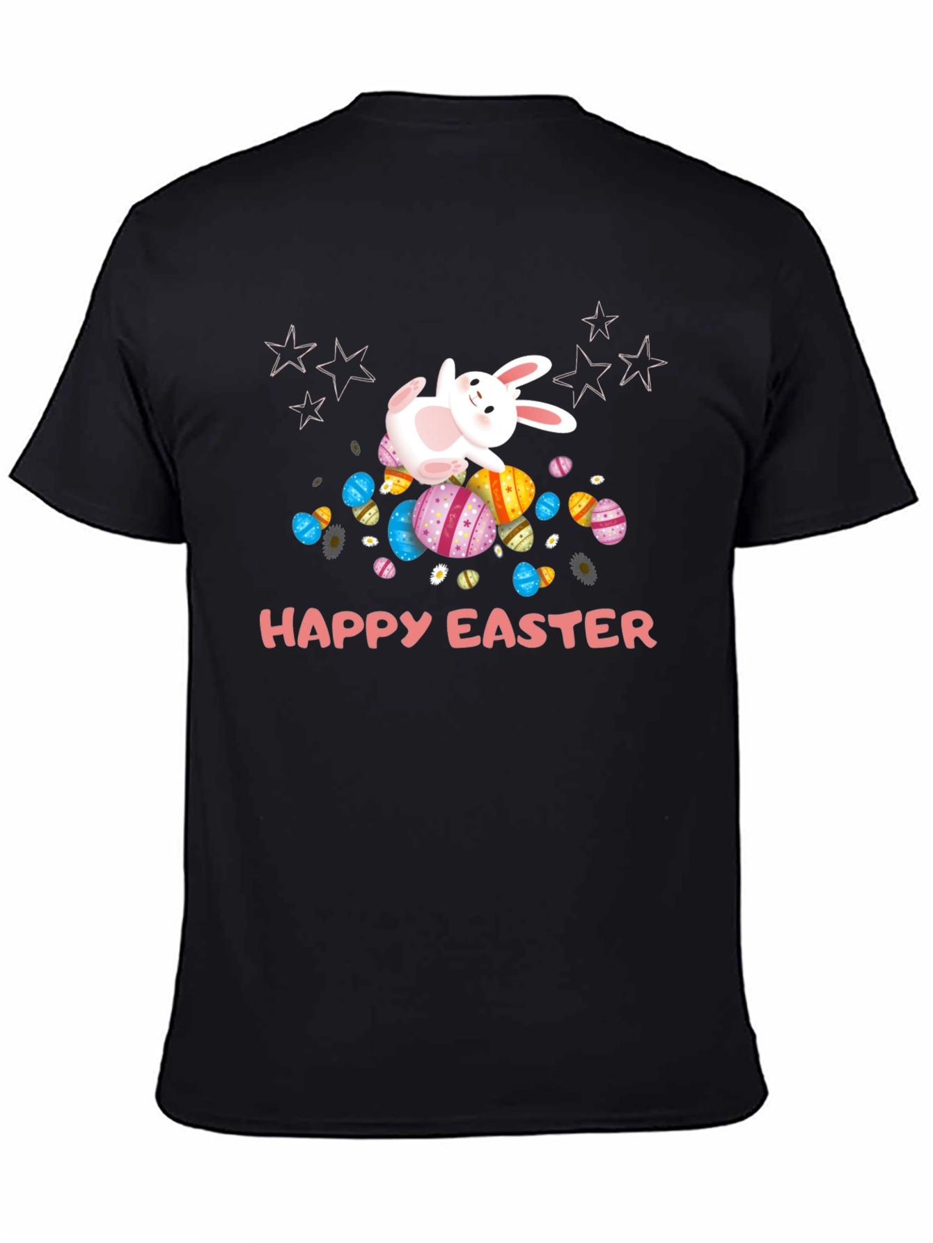 Camiseta Negra Happy Easter con Conejo