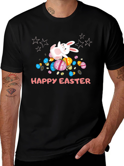 Camiseta Negra Happy Easter con Conejo