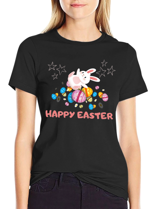 Camiseta Negra Happy Easter con Conejo