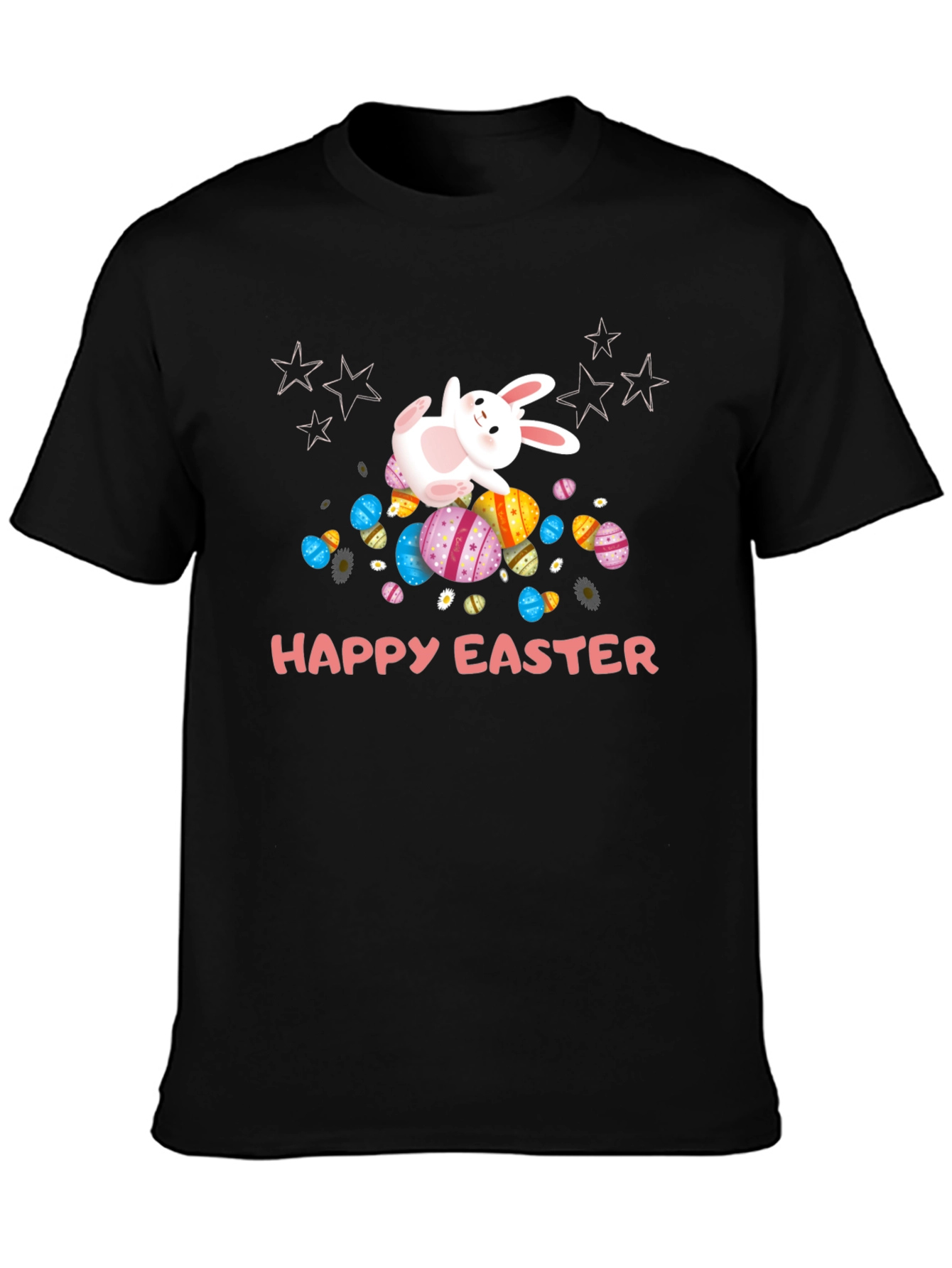 Camiseta Negra Happy Easter con Conejo