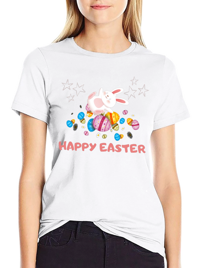 Camiseta Negra Happy Easter con Conejo
