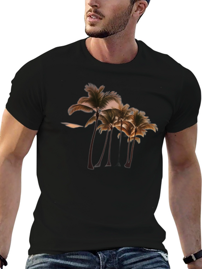 Camiseta Negra con Diseño de Palmeras Tropicales