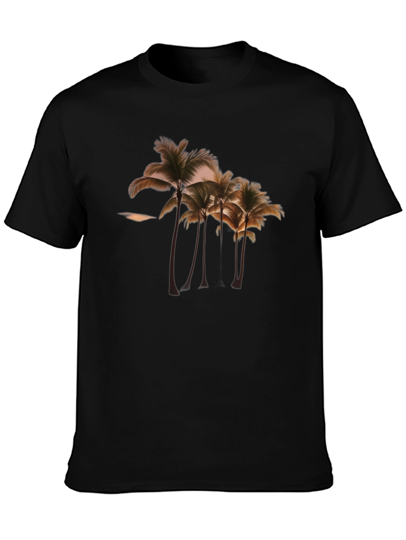 Camiseta Negra con Diseño de Palmeras Tropicales