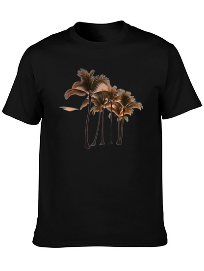 Camiseta Negra con Diseño de Palmeras Tropicales