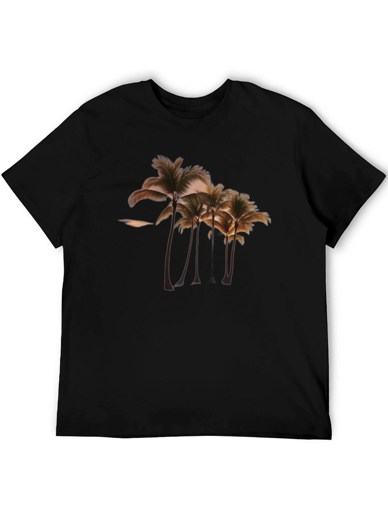 Camiseta Negra con Diseño de Palmeras Tropicales