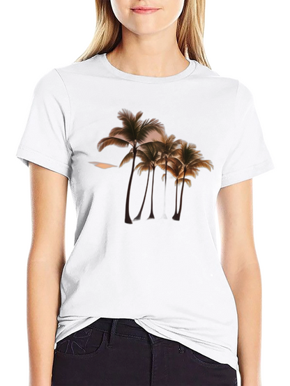 Camiseta Negra con Diseño de Palmeras Tropicales