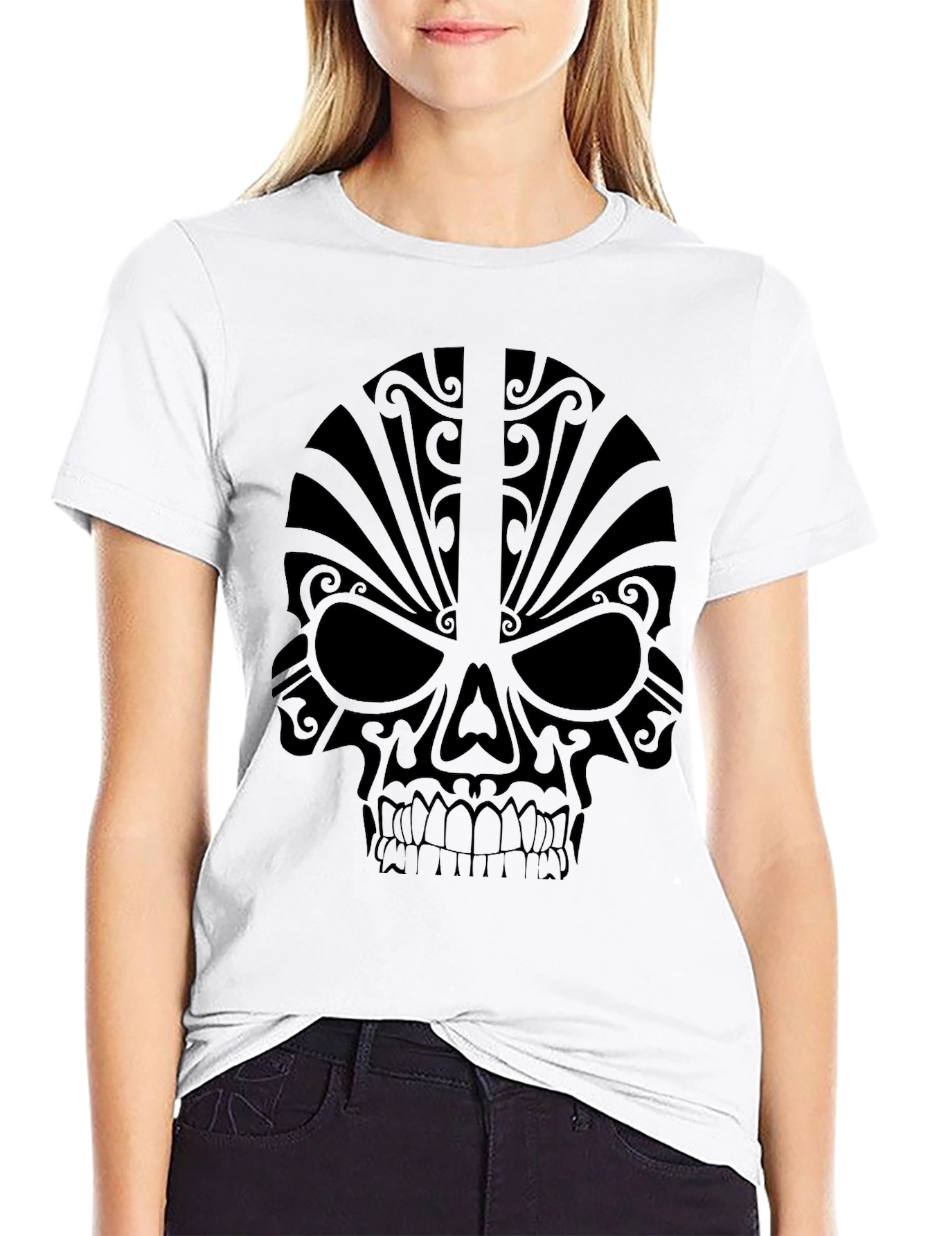Camiseta Negra Calavera Tribal Hombre