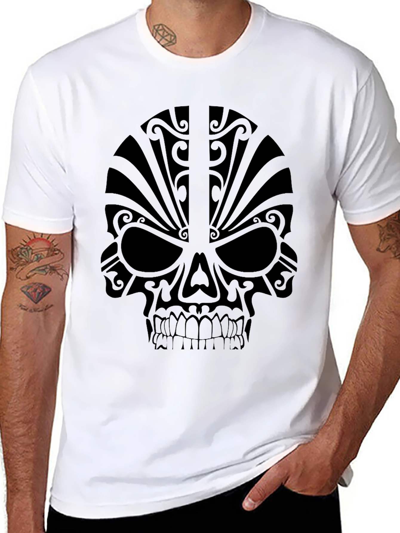 Camiseta Negra Calavera Tribal Hombre