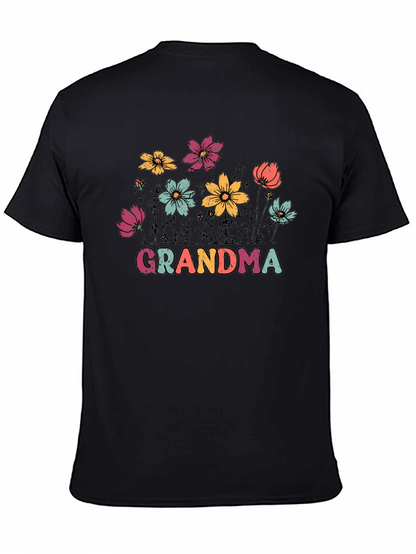 Camiseta Negra con Flores y Texto Grandma