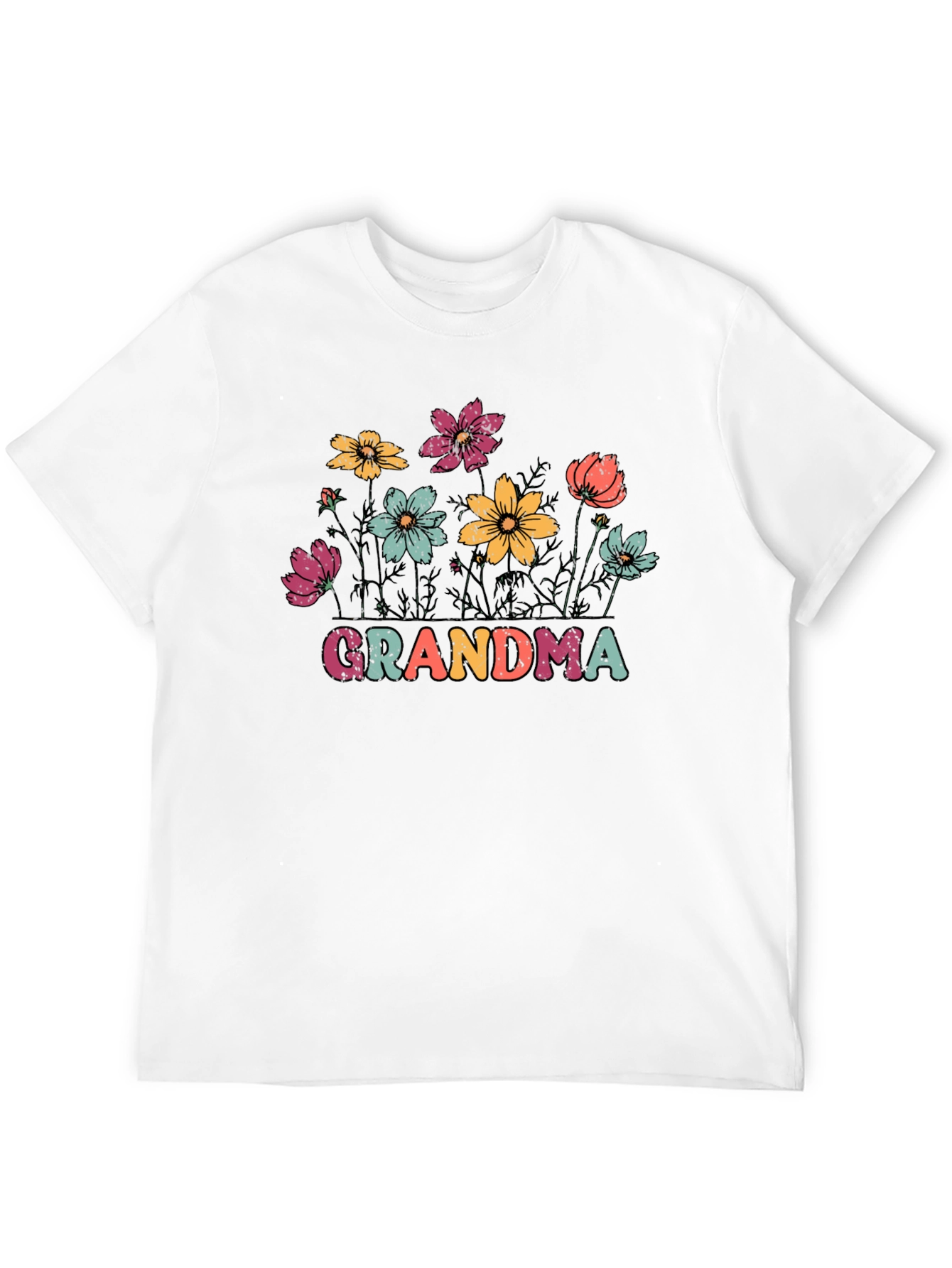 Camiseta Negra con Flores y Texto Grandma
