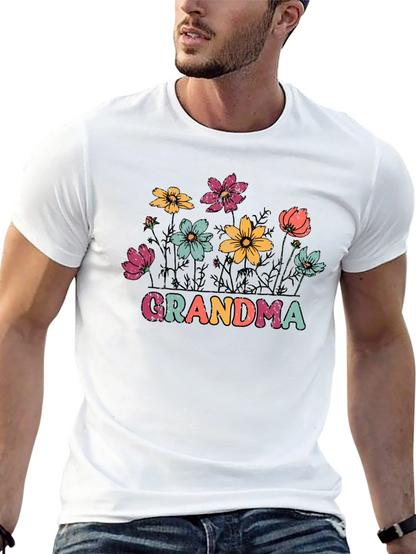 Camiseta Negra con Flores y Texto Grandma