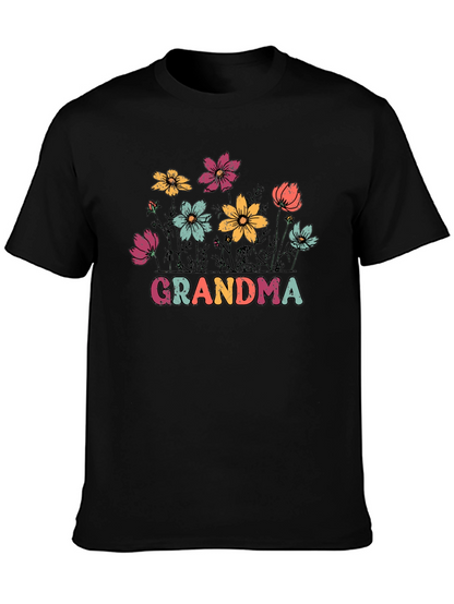 Camiseta Negra con Flores y Texto Grandma