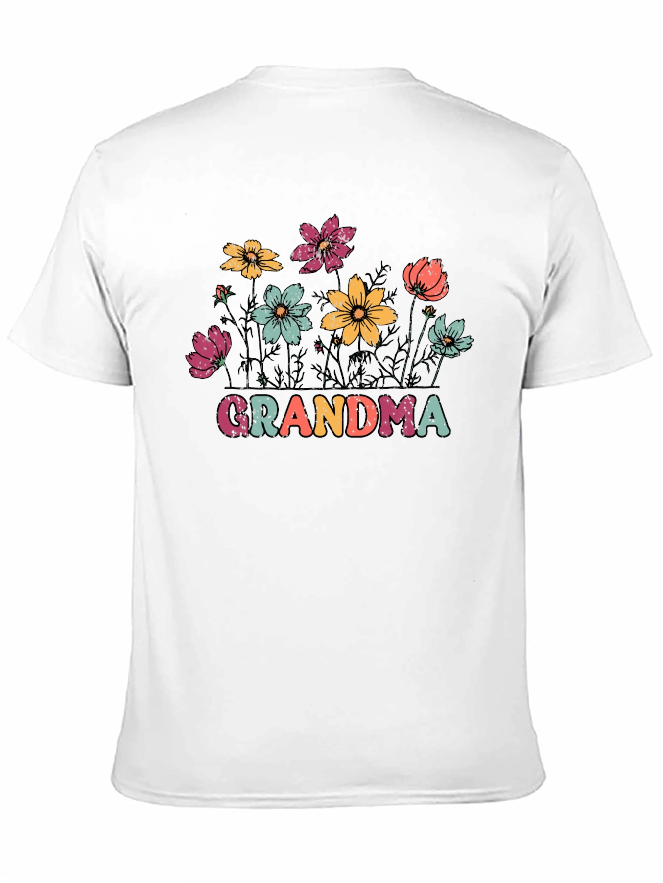 Camiseta Negra con Flores y Texto Grandma
