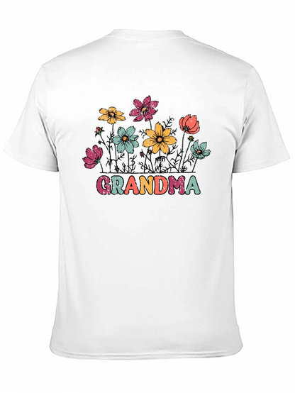 Camiseta Negra con Flores y Texto Grandma
