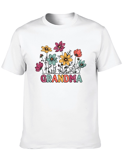 Camiseta Negra con Flores y Texto Grandma