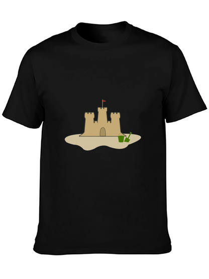 Camiseta Negra con Diseño de Castillo de Arena