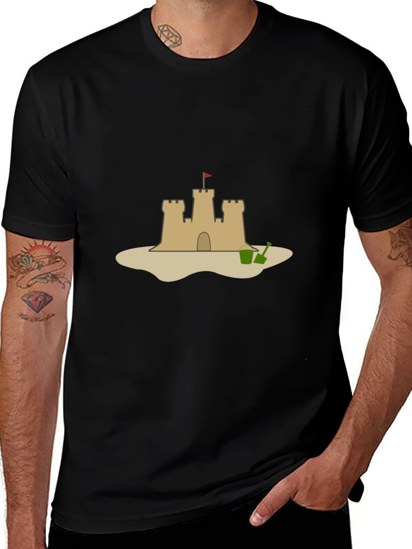 Camiseta Negra con Diseño de Castillo de Arena