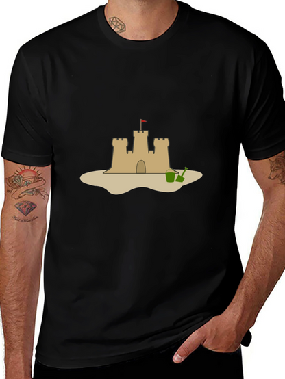 Camiseta Negra con Diseño de Castillo de Arena