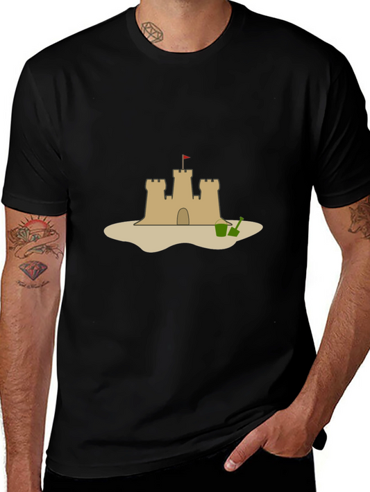 Camiseta Negra con Diseño de Castillo de Arena