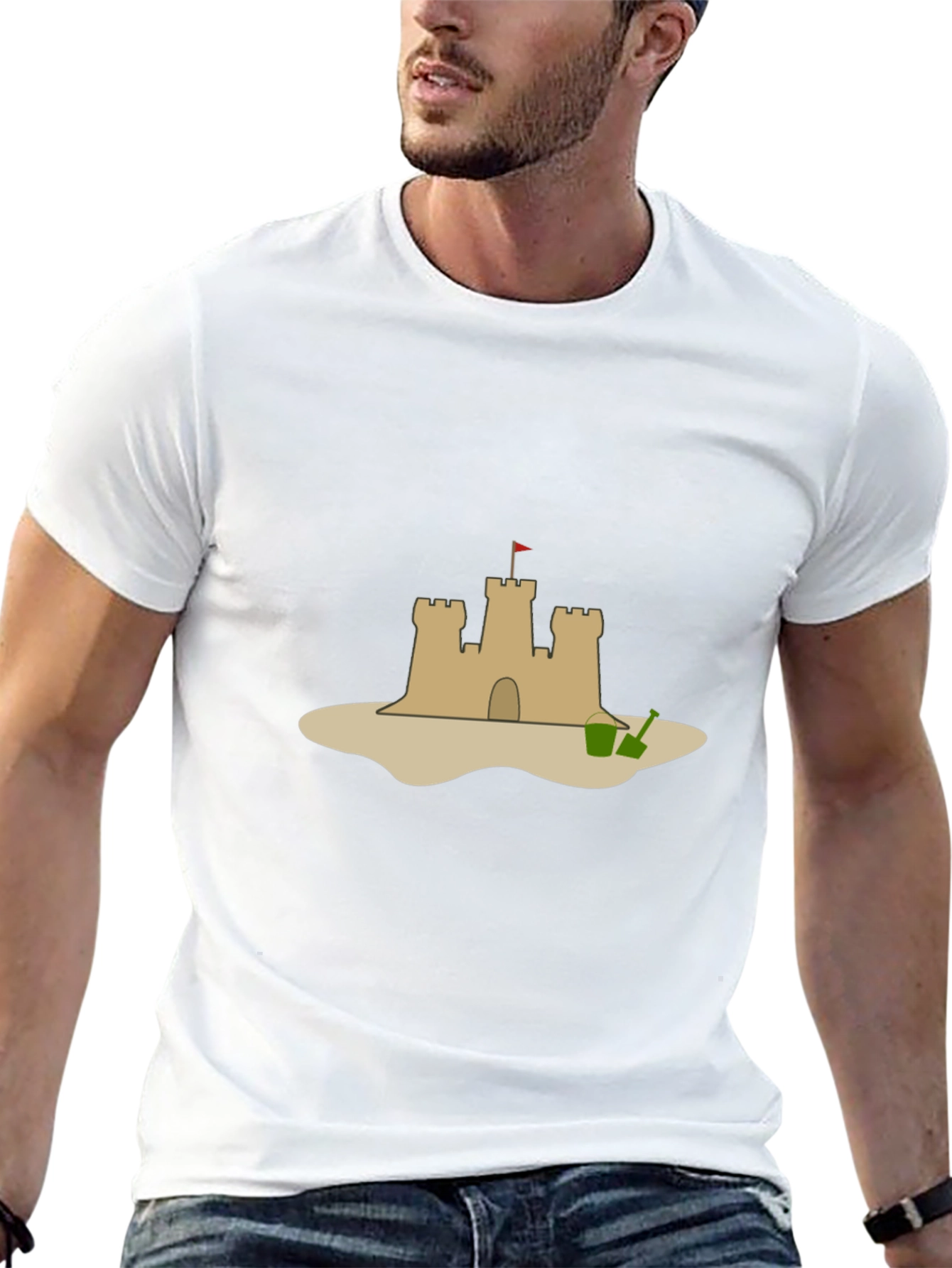 Camiseta Negra con Diseño de Castillo de Arena