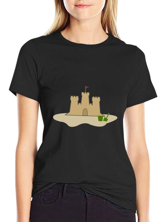Camiseta Negra con Diseño de Castillo de Arena