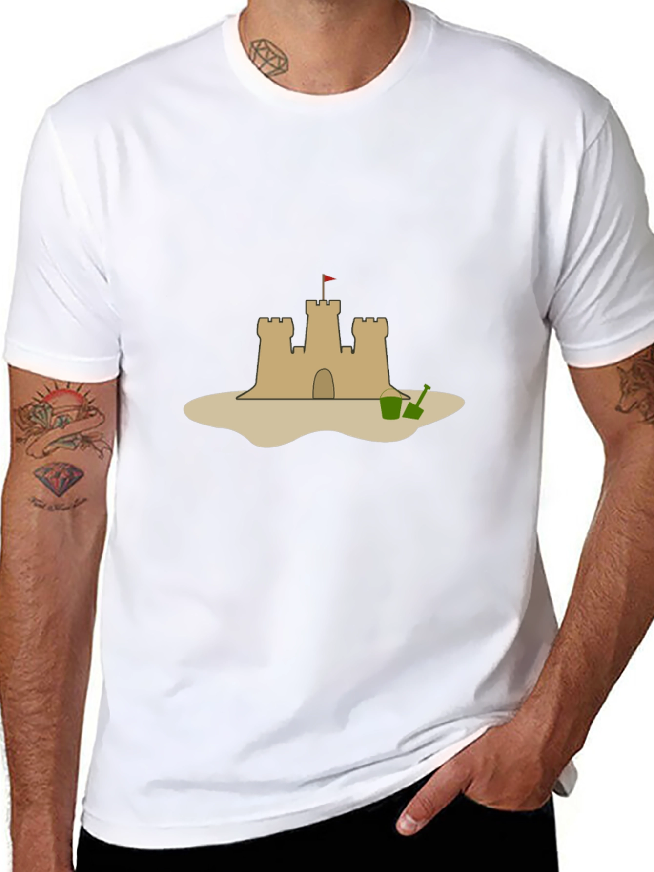 Camiseta Negra con Diseño de Castillo de Arena