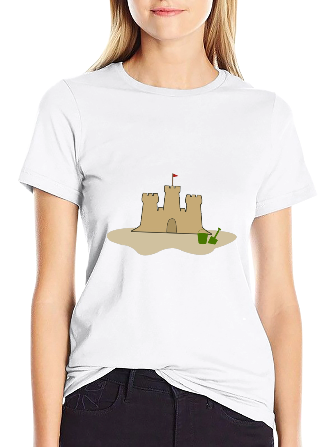 Camiseta Negra con Diseño de Castillo de Arena