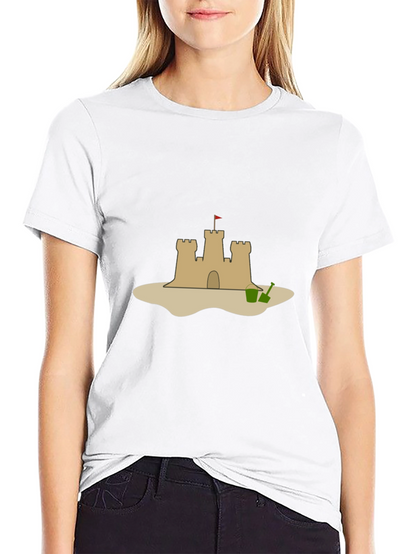 Camiseta Negra con Diseño de Castillo de Arena