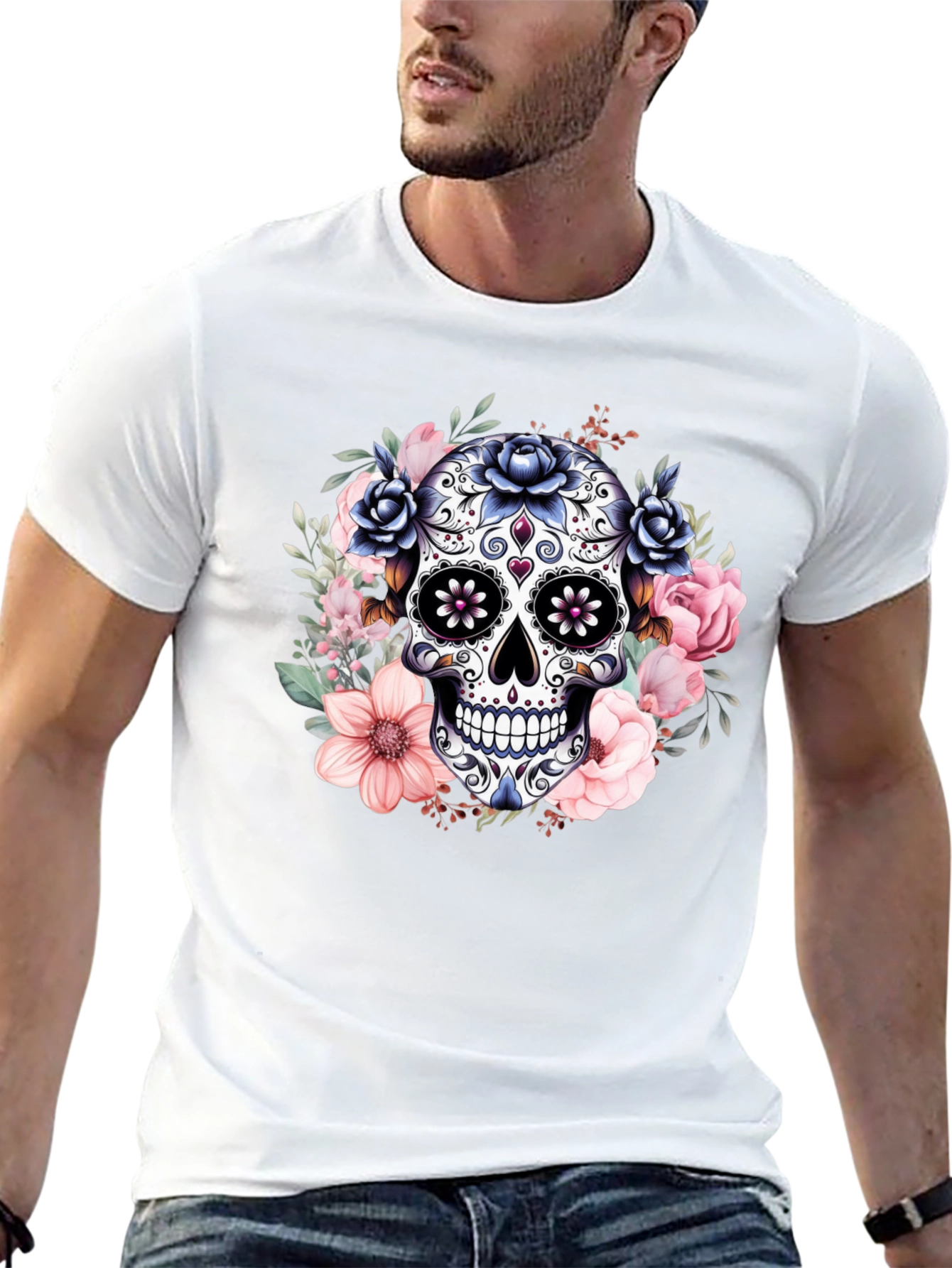 Camiseta Calavera de Azúcar con Flores