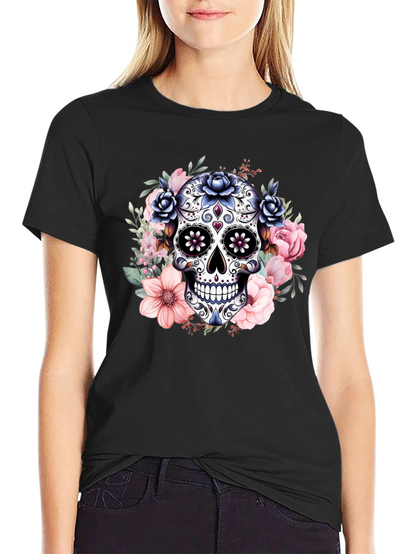 Camiseta Calavera de Azúcar con Flores