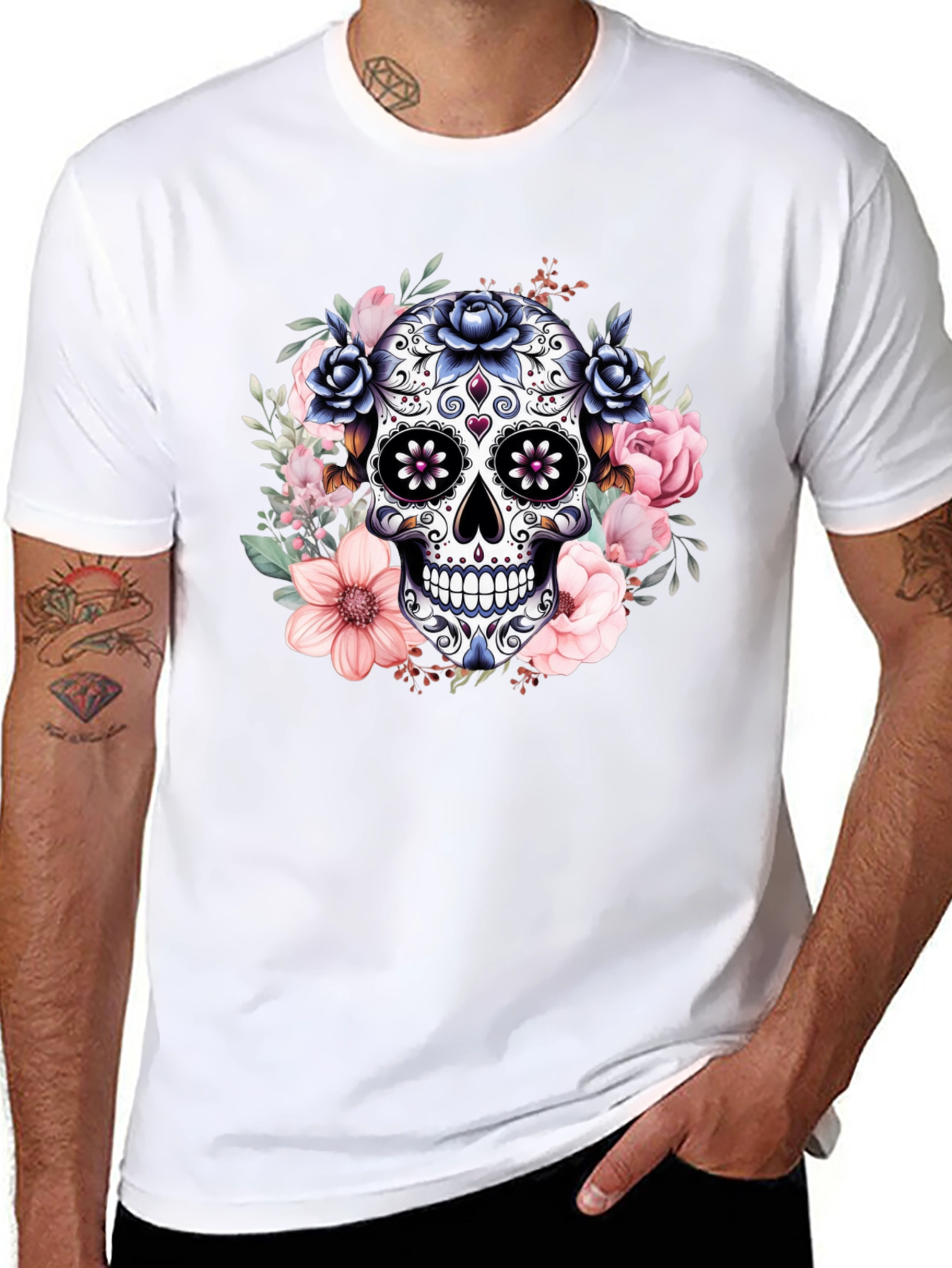 Camiseta Calavera de Azúcar con Flores