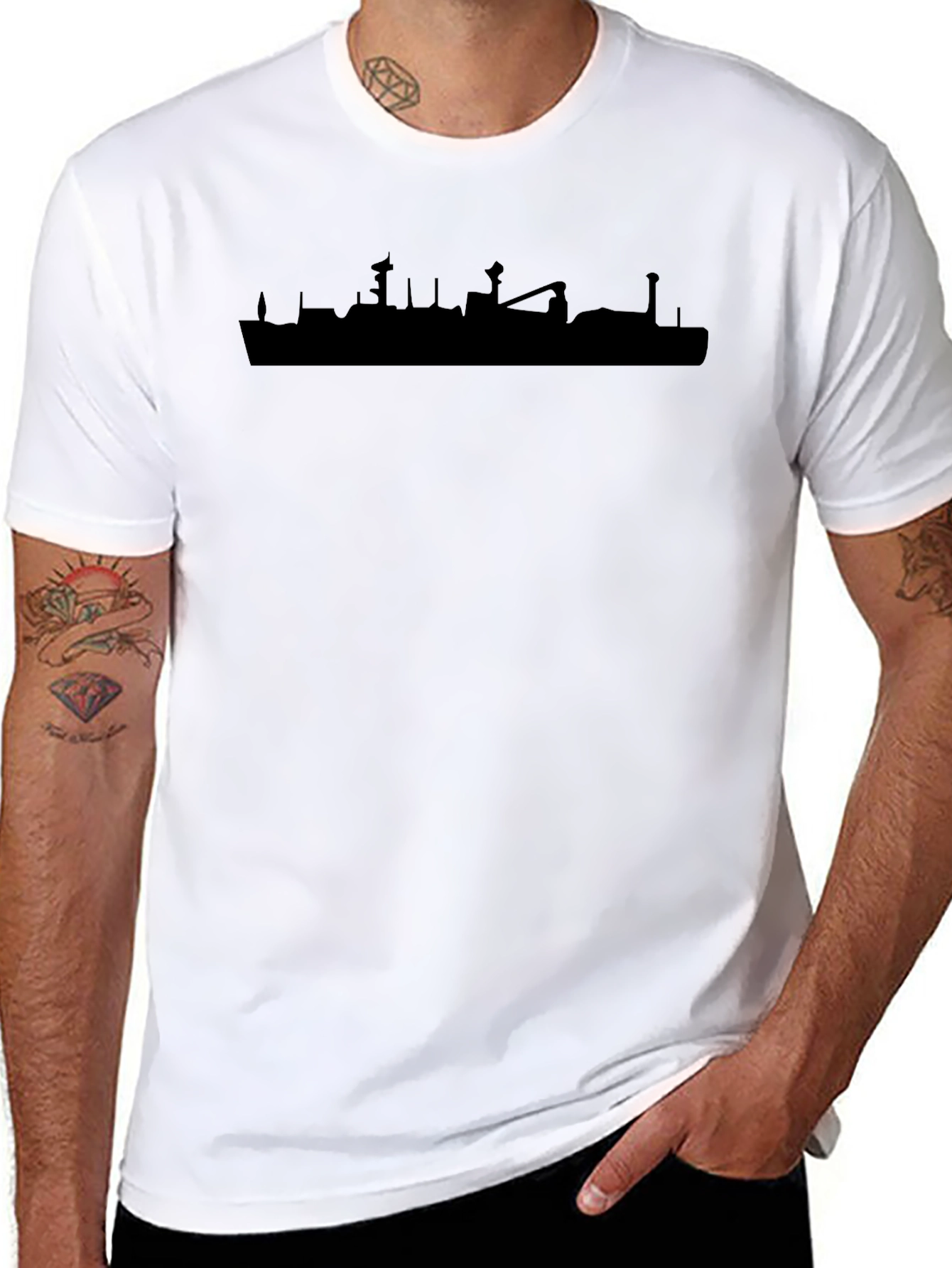 Camiseta Negra Silueta Barco Urbana Casual
