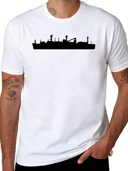Camiseta Negra Silueta Barco Urbana Casual