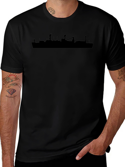 Camiseta Negra Silueta Barco Urbana Casual