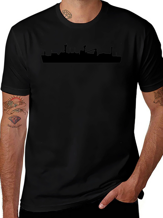 Camiseta Negra Silueta Barco Urbana Casual