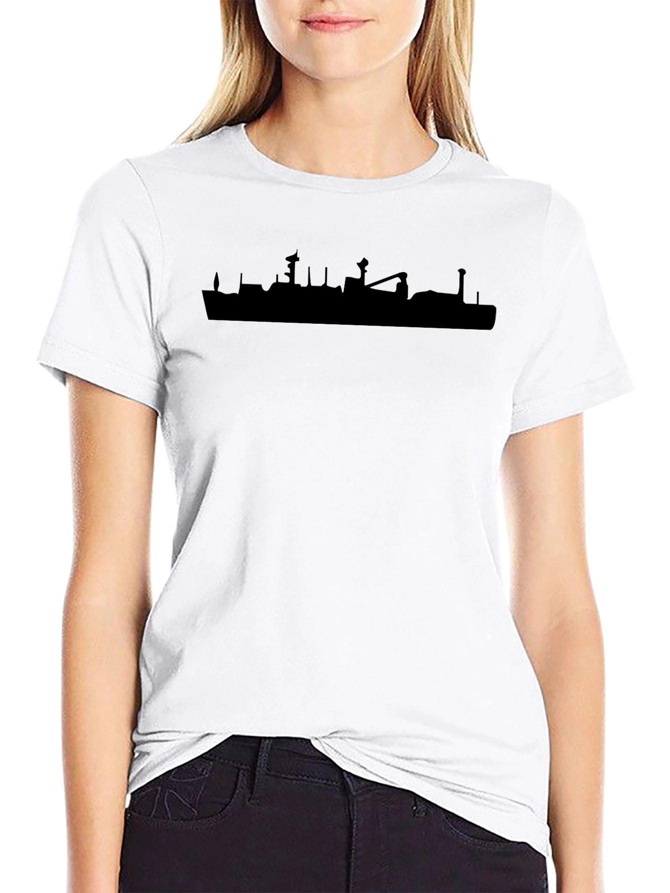 Camiseta Negra Silueta Barco Urbana Casual