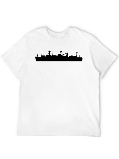 Camiseta Negra Silueta Barco Urbana Casual