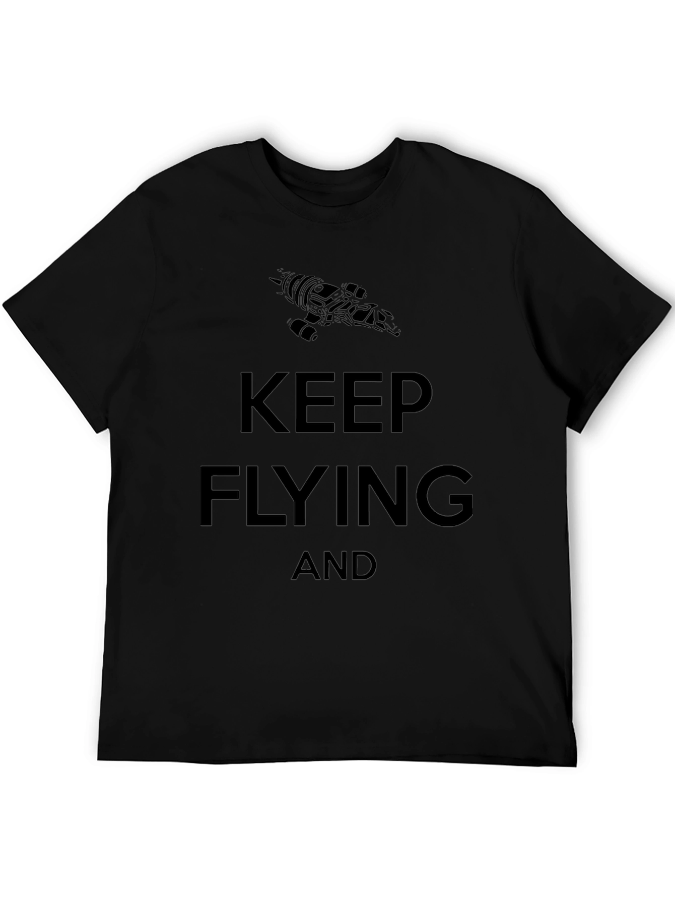 Camiseta Negra Keep Flying con Nave Espacial